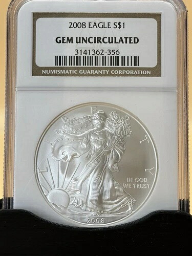 2008年 アメリカン シルバー イーグル S$1 NGC GEM 未使用 ???? 歴史保存