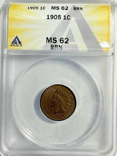 1905年インディアンヘッドセント - ANACS MS 62 - 新規鑑定済み / 新規保有者