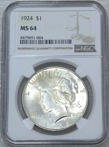 1924年 ピースシルバーダラー NGC MS64 オリジナルホワイトフロスティラスター PQ #J798R