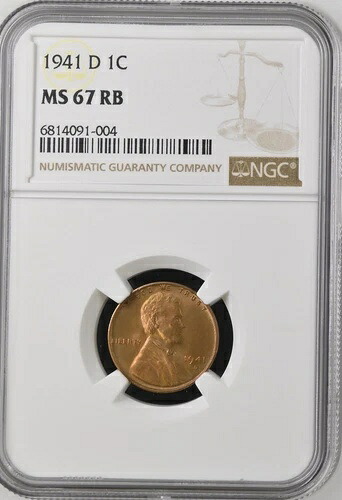 1941-D 1C RB リンカーン・ウィート 1セント NGC MS67RB 6814091-004