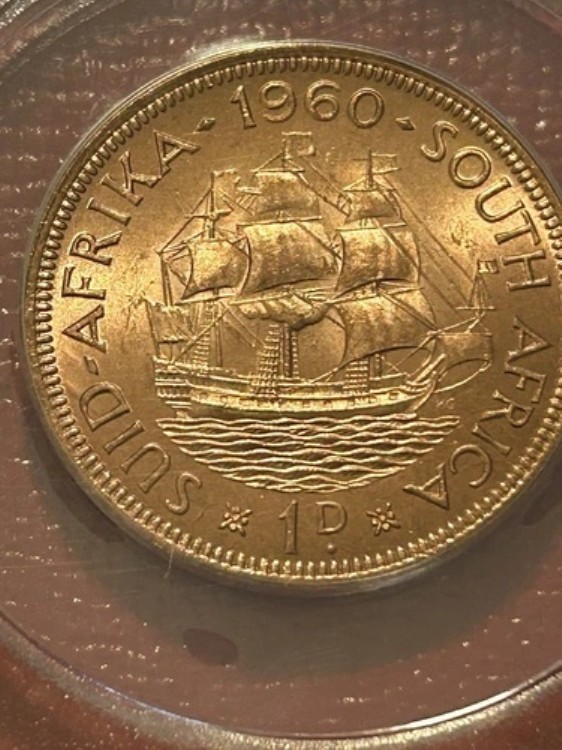 南アフリカ 1960年 1P KM# 46 1ペニー ANACS MS 66 レッド 認定グレーディングコイン