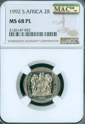 1992年 南アフリカ 1ランド NGC MS68 PL MAC スポットレス。