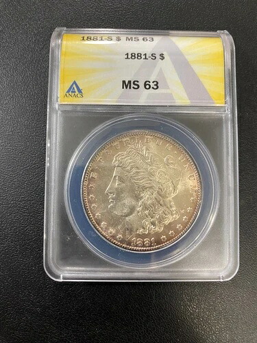 1881年 S モーガンドル ANACS MS-63 - 未流通 - 光沢 - 認定スラブ - 1ドル