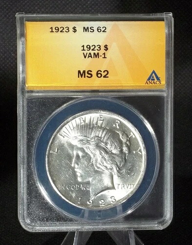 1923年 ピースシルバーダラー ANACS MS 62 VAM-1 ノーマルダイス、I-2 R-5、#0780
