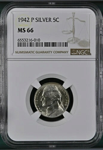 1942-P 5C ジェファーソンニッケル NGC MS66 6553216-010