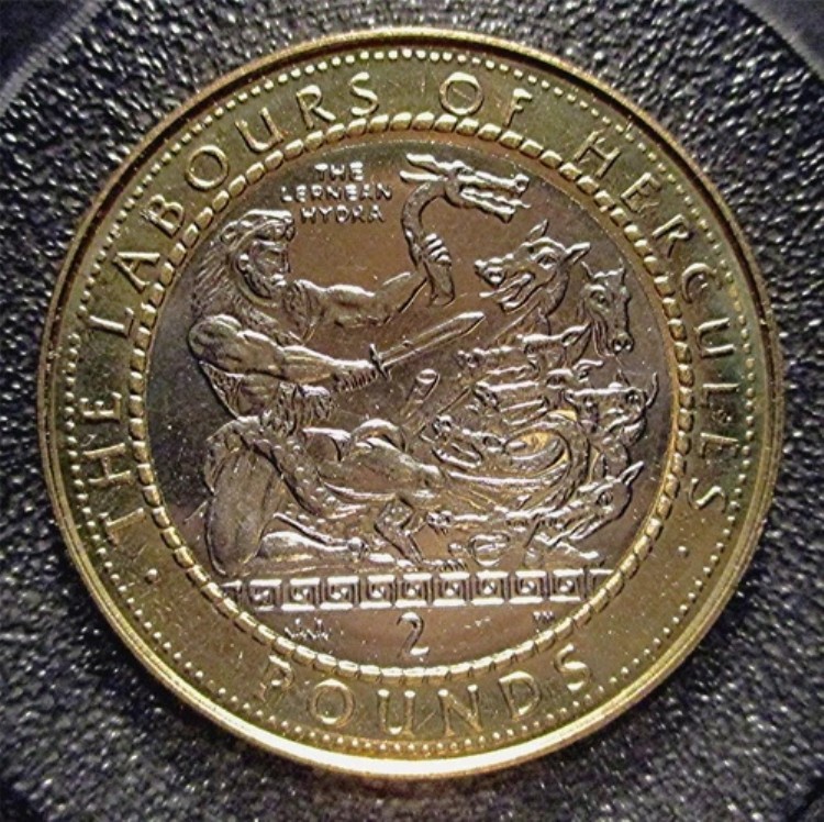ジブラルタル-1998-2ポンド二金貨、美品、BU-ヘラクレス/レルネアン・ヒドラ-KM#756 GOKS1