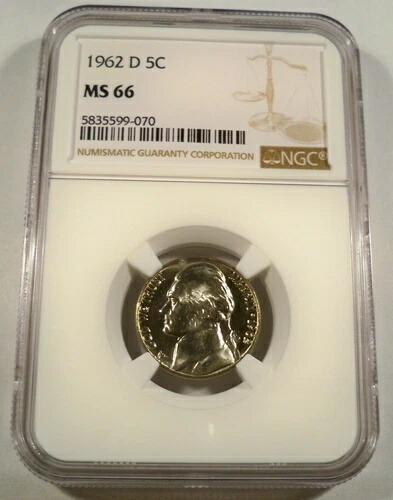1962-D NGC MS66 ジェファーソンニッケル 5セント MS 66