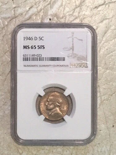 ?? 1946 D ジェファーソン ニッケル 5 セント トーン ゴールド & レッド MS 65 NGC 5 セント 米国コイン ??