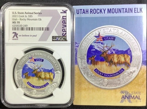 2021年クック諸島米国州動物シリーズ ユタ州ロッキーマウンテンエルク NGC MS70