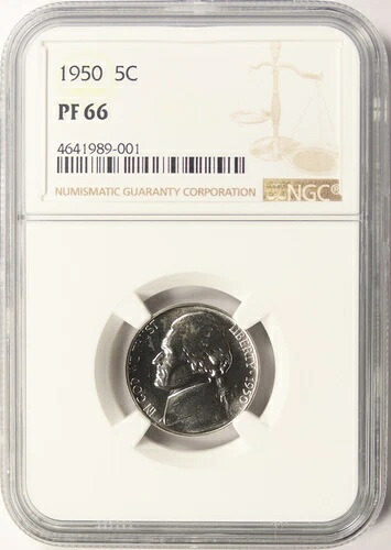 1950年 プルーフ ジェファーソン ニッケル 5セント NGC PF66