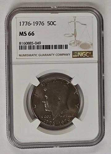 1976年 P ケネディ ハーフドル 40% 銀貨 1776-1976 生誕200年 一部変色 NGC MS66