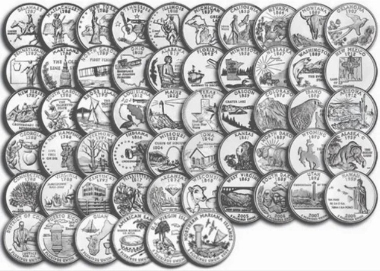 米国各州のクォーター硬貨フルセット（全領土付き）+記念1オンス銀貨