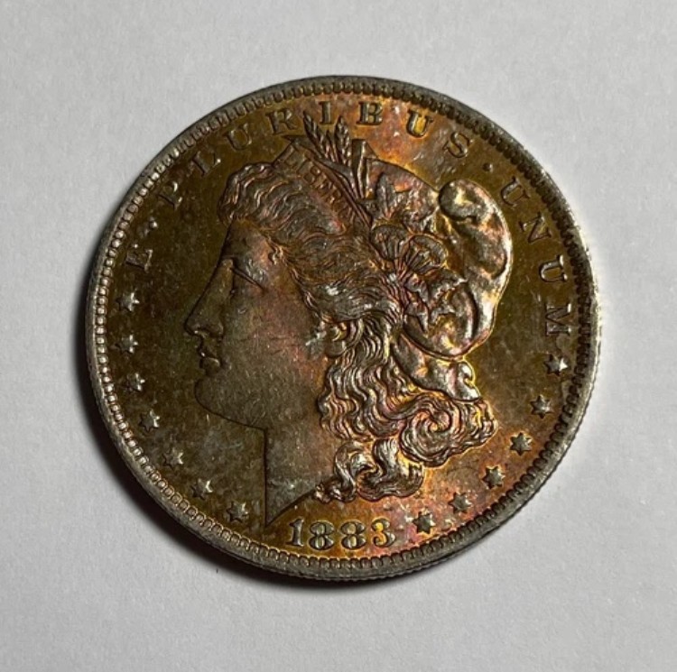 1883-O モルガン・ダラー (#16626) チョイス・BU。表面は完全にトーン処理済み。環境光による劣化あり。 56,100円