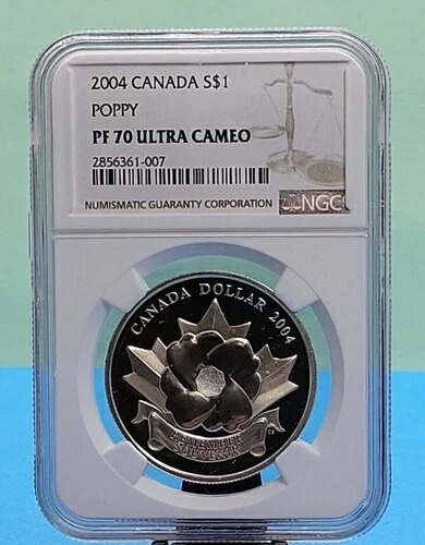 2004年 カナダ 1ドル - ポピー - 休戦 - NGC PF70 UC / 箱とCOA付き - 銀貨