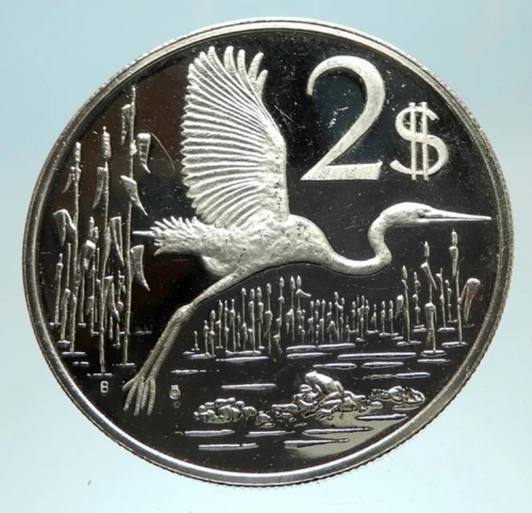 1974年 ケイマン諸島 4.0cm プルーフ銀貨 2ドル グレートブルーヘロン i76711｜WORLD RESOURCE【KING店】