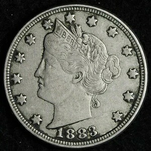 1883年 セントなし リバティ V ニッケル AU ビッグリバーダイ クラック E130 TH