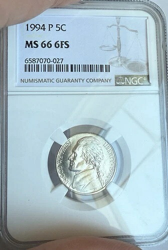 1994-P ジェファーソン GEM BU 5セント ~ PCGS MS66 6FS ~ すごい! ~ グレードが高いようです