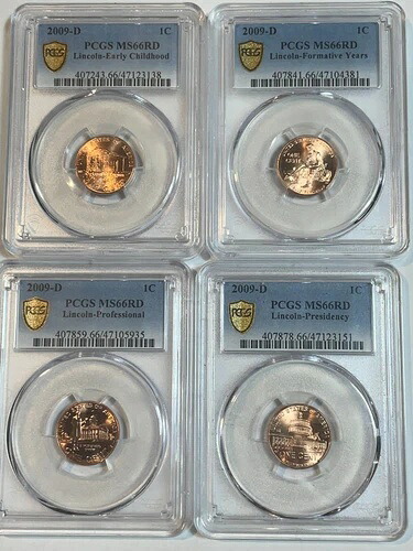 2009 D リンカーン セント PCGS MS66RD ペニー 4 コインセット ゴールドシールドラベル