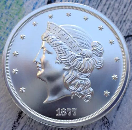 2オンス 1877年 ハーフユニオン $50 J-1549 ギルトコイン トリビュート BUラウンド .999 純銀
