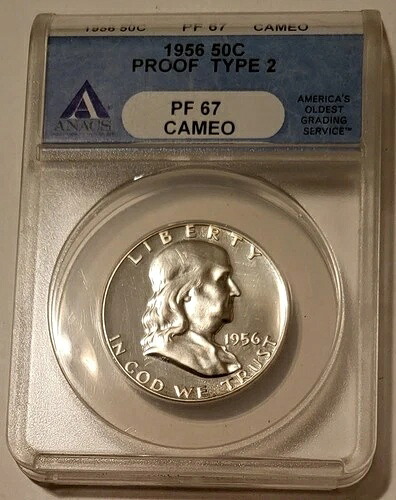 1956年 フランクリン ハーフダラー タイプ2 プルーフ PF67 カメオ ANACS