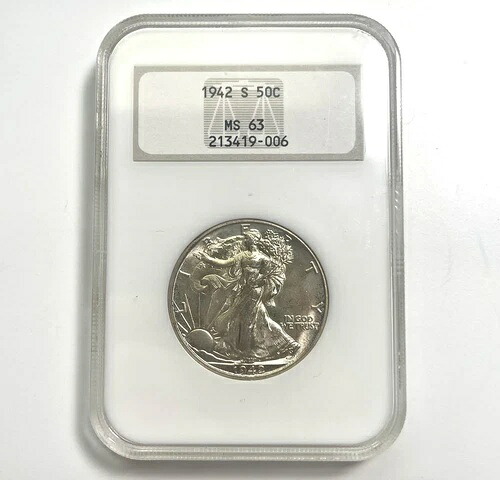 1942-S ウォーキング・リバティ ハーフダラー MS63 NGC ソープボックス オールドホルダー 素晴らしい色調