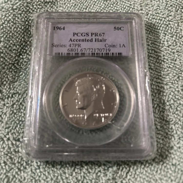 1964年 ケネディ銀貨 ハーフドル PCGS PR 67 アクセントヘアプルーフ バラエティ 50セントコイン