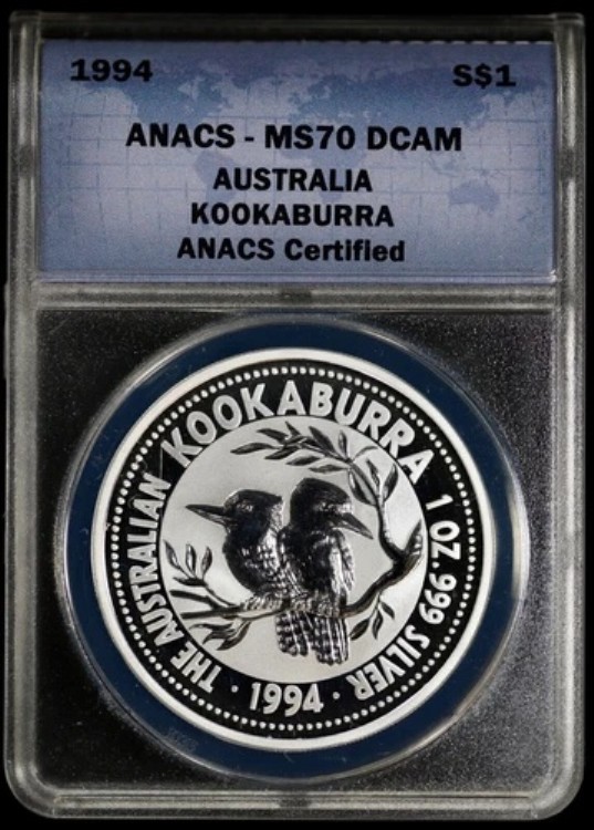 1994 $1 オーストラリアワライカワセミ ANACS MS 70 DCAM |ディープ カメオ 1 オンス .999 シルバー