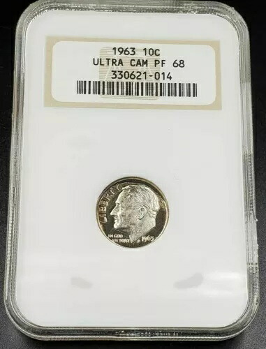 1963年 P ルーズベルト ダイム プルーフ シルバー コイン NGC PF68 UCAM OFH オールド ファット ホルダー ヴィンテージ