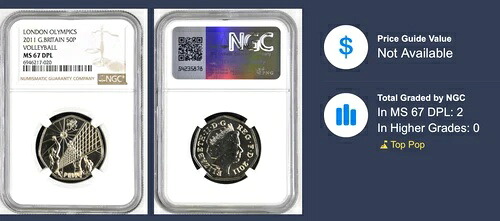 2011年オリンピックバレーボール 50ペンス MS67 DPL NGC 英国 未使用