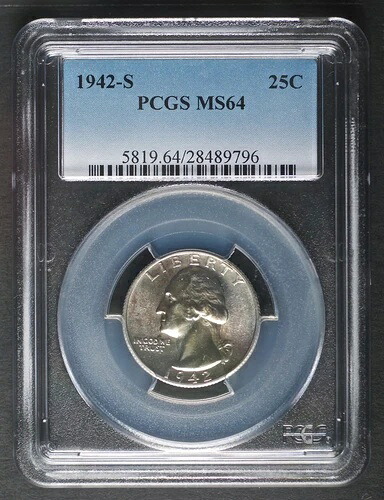 1942-S ワシントン クォーター、PCGS MS64
