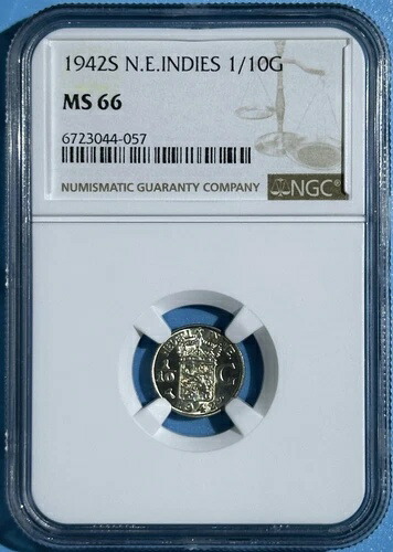 オランダ領東インド 1942年 サンフランシスコ銀貨 1/10 ゴールドン NGC MS66 2級