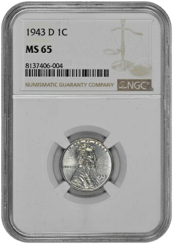 1943年 D 1C リンカーン・スチール製小麦セント NGC MS 65 麻疹付き