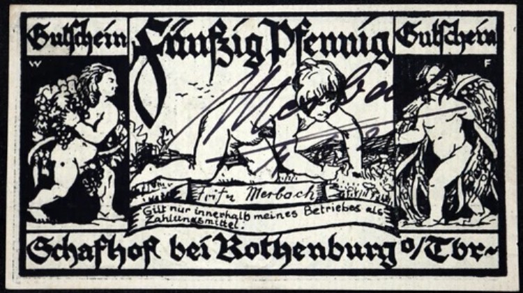 ローテンブルク 1921 XX-レア 直筆サイン入り! 『フリッツ・メルバッハ：シェーフェルタンツ』 50 Pf Notgeld