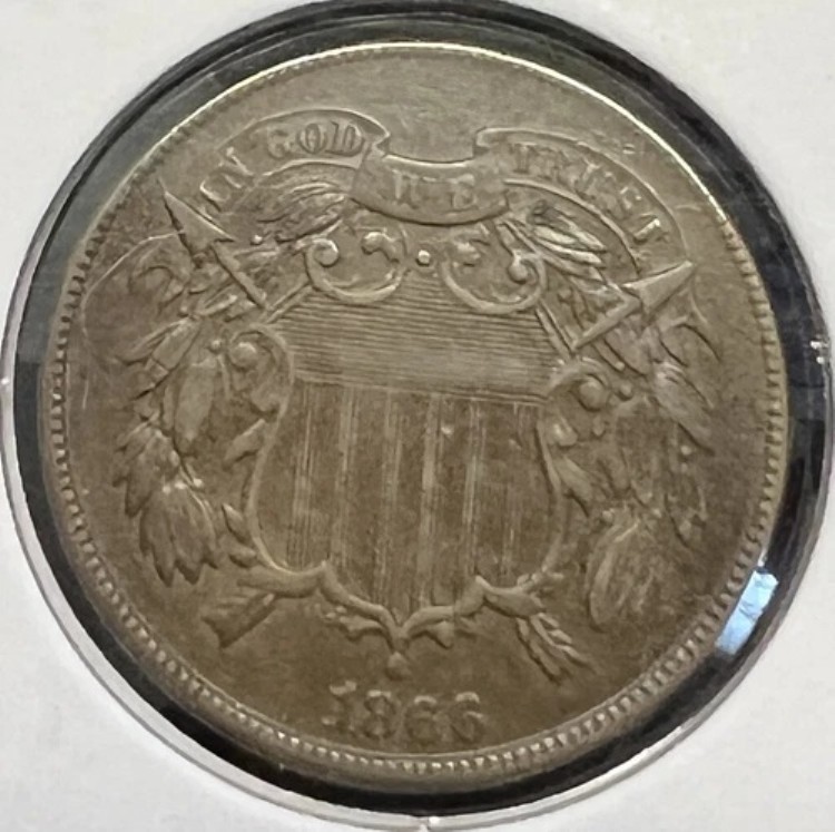 1866年 2セント硬貨 ほぼ未流通 実物コイン #3671