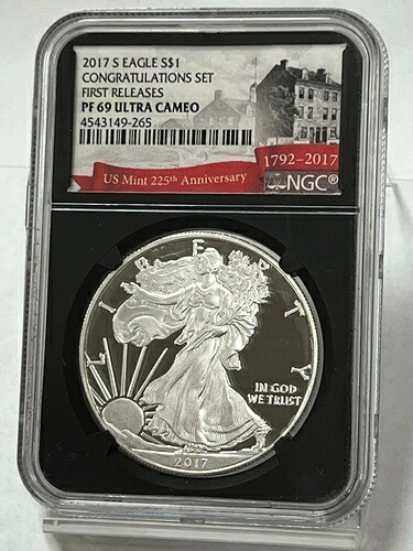2017-S 1オンス アメリカンシルバーイーグル 1ドル プルーフコイン NGC PF69 お祝いセット