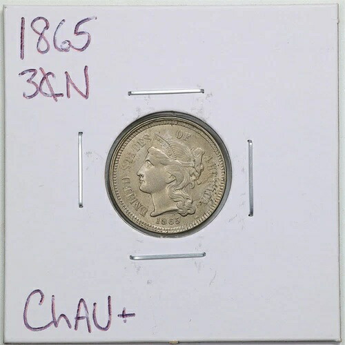 1865年 3CN 3セントニッケル貨（状態：良品、AU+） #4208