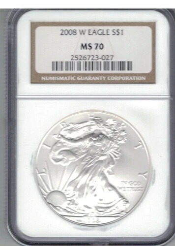2008年 W バーニッシュド シルバー イーグル NGC MS 70 ブラウンラベル 送料無料