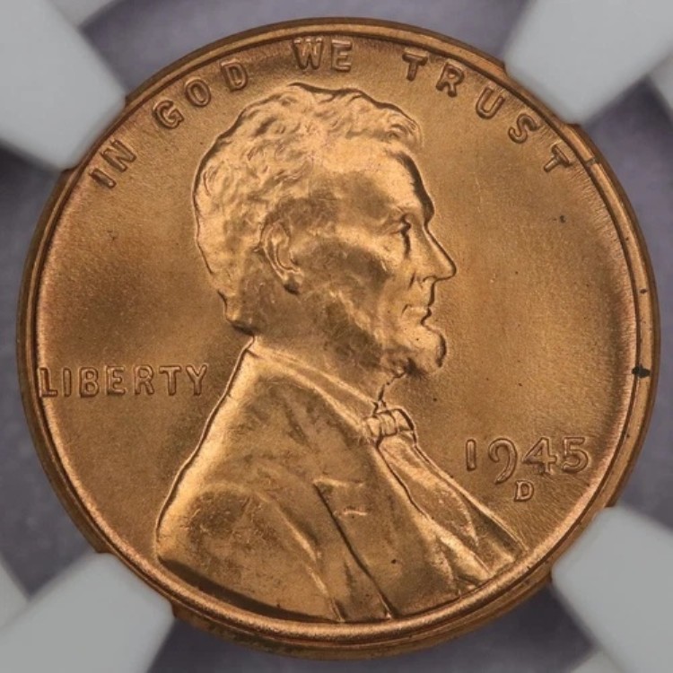 1945-D 1セント リンカーン・ウィート・セント - NGC MS 67 RD