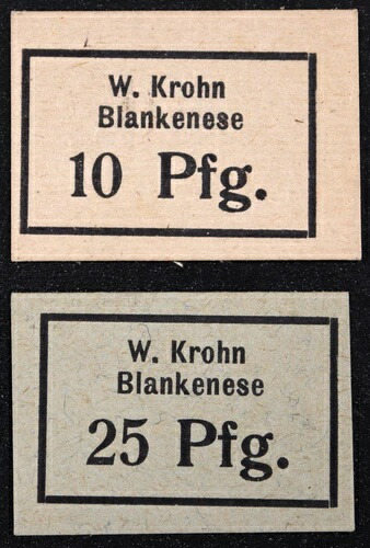 BLANKENESE 1920 XX-RARE 「W. Krohn」 コンプリート セット 小さなボール紙 ドイツ語 Notgeld