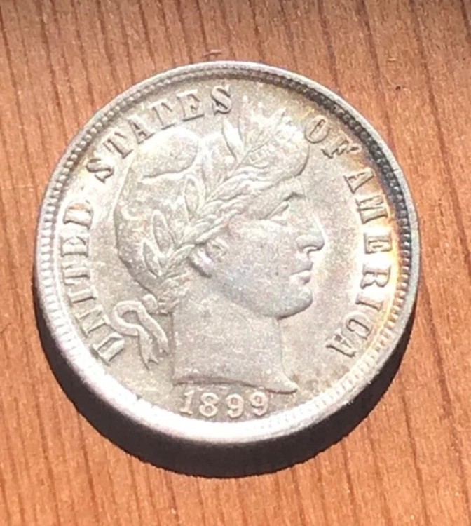 1899年バーバーダイム、ブリリアントAU、ほぼ未使用、