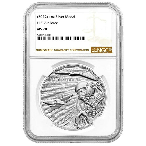 2022年 アメリカ空軍勲章 1オンス 銀メダル NGC MS70 ブラウンラベル