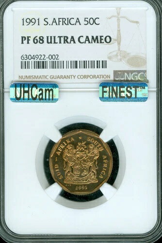 1991 年南アフリカ 50 セント NGC PF68 MAC UHCam 最高級 MAC スポットレス。