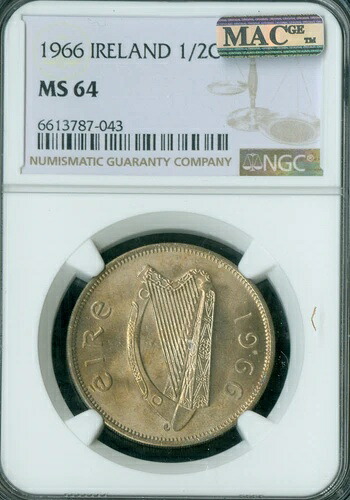 1964年 アイルランド ハーフクラウン NGC MS64 PQ MAC スポットレス *