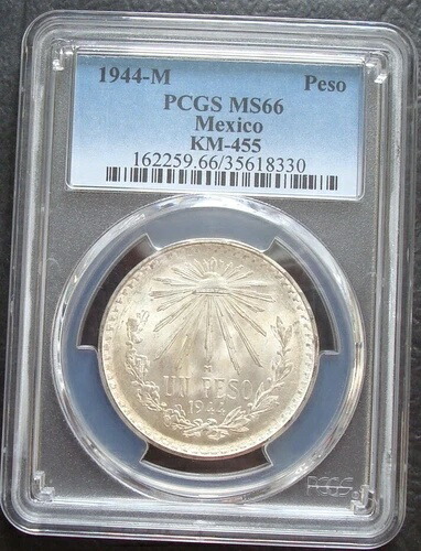 1944年 メキシコ ペソ銀貨 未流通 PCGS MS66 58,685円