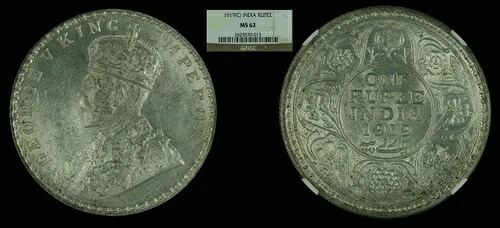 1919(C) ルピー NGC MS62 (インド - イギリス - リーガル)