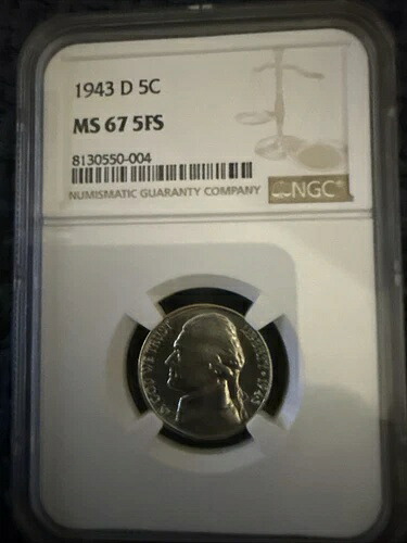 1943 D NGC MS67 5FS シルバー ジェファーソン ニッケル 5C ミントステートコイン 5つのフルステップ