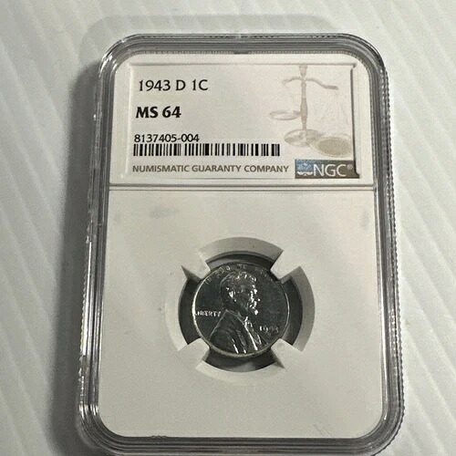 1943年 D 1C リンカーン・スチール・ウィート・セント NGC MS 64 新品ホルダー