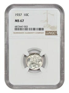 1937年 10C NGC MS67 - マーキュリーダイム 58,685円