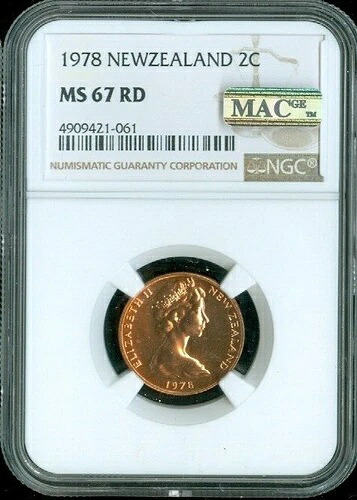 1978年ニュージーランド2セント硬貨 NGC MS67 RD ビジネス品質