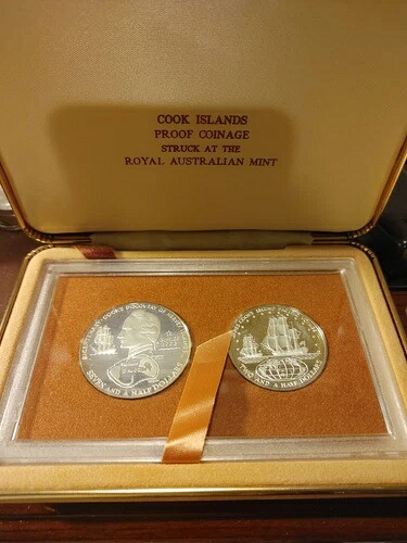 1973年 クックス島 スターリング・プルーフ貨幣2枚セット キャプテン・ジェームズ・クックの第2回航海